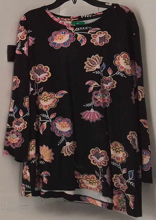 Kim Rogers Women's Black Floral Patterned Long Sleeve Shirt