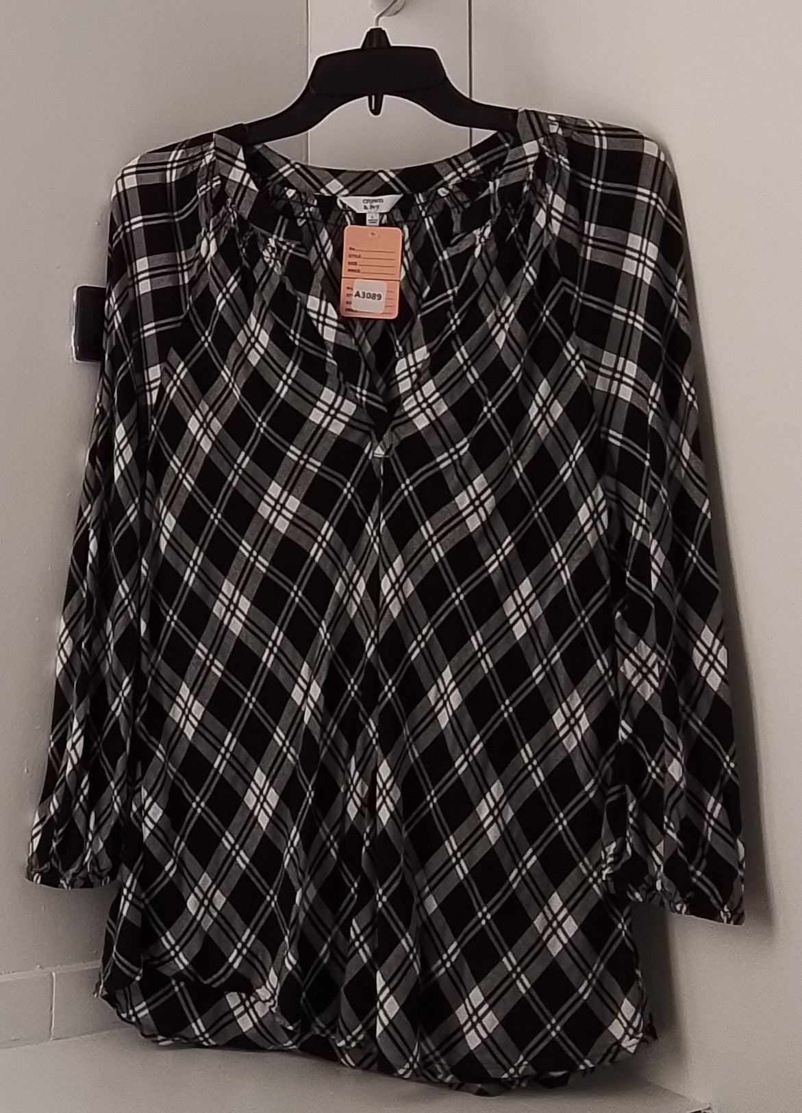 Crown & Ivy Monochrome Plaid Blouse