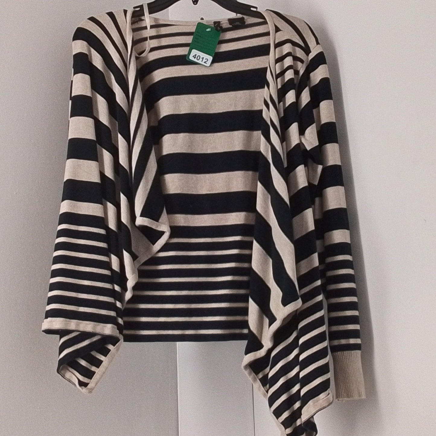 New Directions Beige Cardigan With Black Stripes