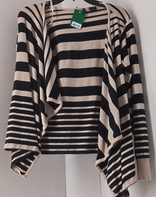 New Directions Women's Beige Cardigan With Black Stripes