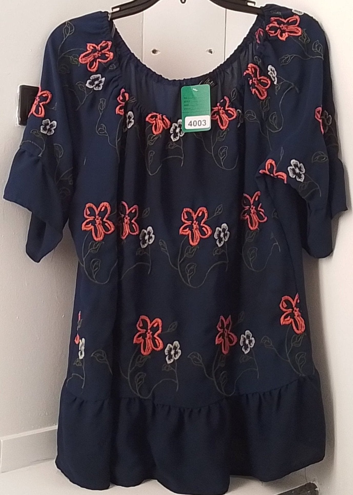 New Directions Women's Navy Blue Blouse With Flowers