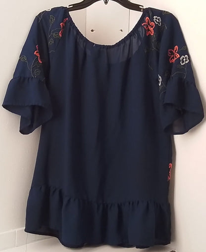 New Directions Women's Navy Blue Blouse With Flowers