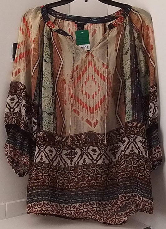 New Directions Women's Long Sleeve Patterned Blouse