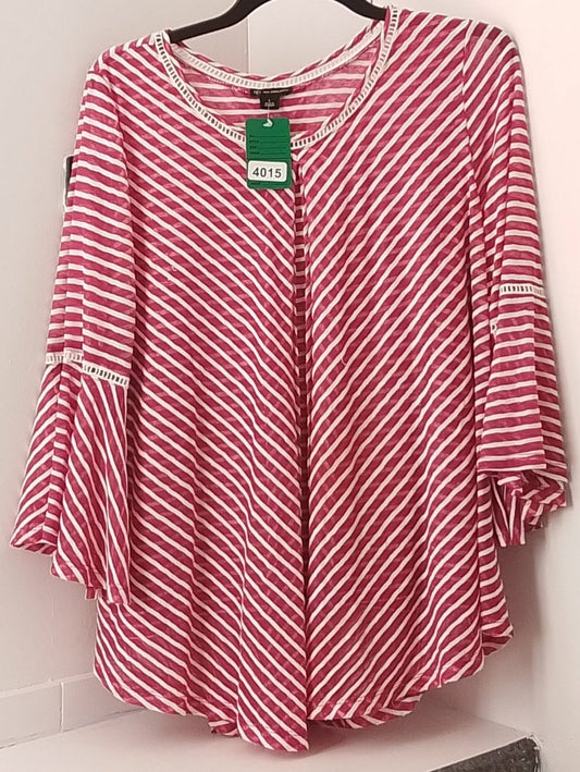 New Directions Women's Long Sleeve Red With Stripes Blouse