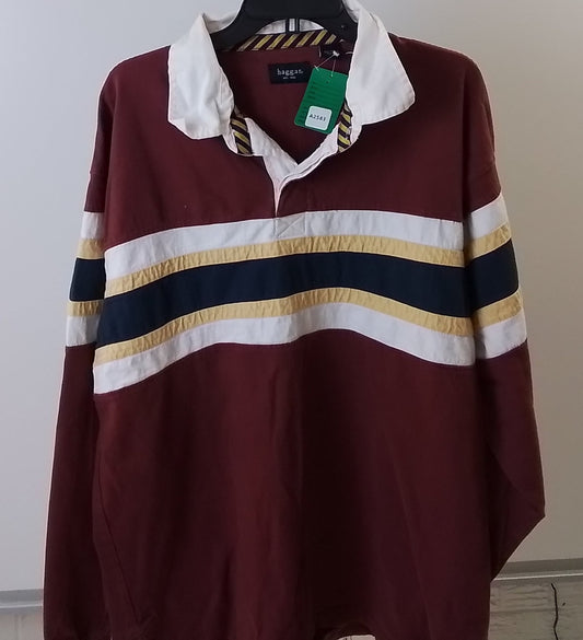 Haggar Men's Maroon Striped Polo Shirt