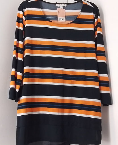 Chaus New York Women's Orange and Black Striped Shirt