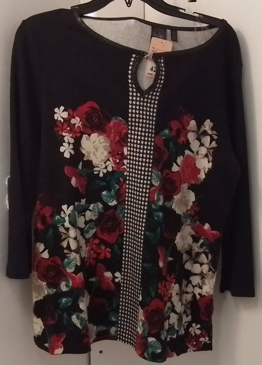 Rafaella Black Floral Patterned Long Sleeve Shirt